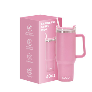 Gobelet isotherme en acier inoxydable 20/30/40oz avec poignée et <span class=keywords><strong>paille</strong></span>, tasse de voyage isolée, vente en gros, logo personnalisé - Product Image 3