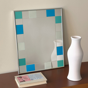 Art Deco Aluminium Silver Framed Geometric Colored Glass Wall <strong>Mirror</strong> Home Decor for Living Room Bathroom Wholesale - Product Image 4