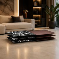 Table basse moderne de luxe en pierre naturelle noire, placage de bois fumé naturel, table centrale carrée, design italien