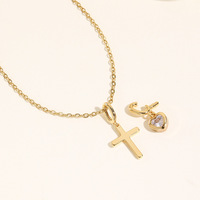 Pendentif personnalisé en cuivre poli plaqué or 18 carats, double croix et cœur, pour la Pâques, les mariages, les décorations de fêtes - Pièce d'art décorative pour la maison