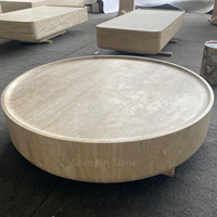 Table basse ronde en marbre travertin naturel sur mesure de luxe, ensemble de tables d'appoint en pierre naturelle pour la maison, l'hôtel, la villa