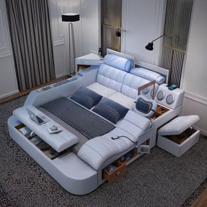 Hotsale Luxe Lederen Smart <span class=keywords><strong>Bed</strong></span> Multifunctioneel <span class=keywords><strong>Bed</strong></span> Tatami Kingsize Platform <span class=keywords><strong>Bed</strong></span> met gestoffeerde stof, zacht <span class=keywords><strong>bed</strong></span>, opbergruimte en muzieksysteem - Product Image 1