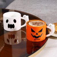 Ensemble de tasses en céramique fantaisie en forme de fantôme, avec couvercle, compatibles micro-ondes et lave-vaisselle, élégantes tasses à thé/café pour cadeaux souvenirs