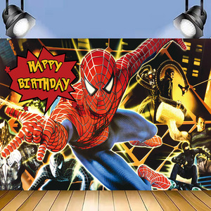 Fondale per Compleanno <span class=keywords><strong>a</strong></span> <span class=keywords><strong>Tema</strong></span> Supereroe SPIDERMAN, Sfondo Rosso con Ragnatela per Feste Cosplay, Fondale Fotografico in Vinile SP443 - Product Image 5