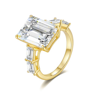 Emerald Cut Moissanite <b>Cocktail</b> <b>Ring</b> 18K <b>Gold</b> Plated Prong Setting Women's Luxury Geometric Engagement <b>Ring</b> - Product Image 1