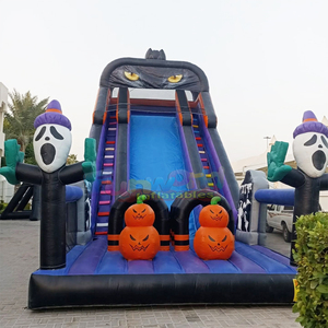 Giant outdoor commercial bouncy castle combo bouncer jump huanted <b>house</b> halloween <b>inflatable</b> skull slide for kids - Product Image 3