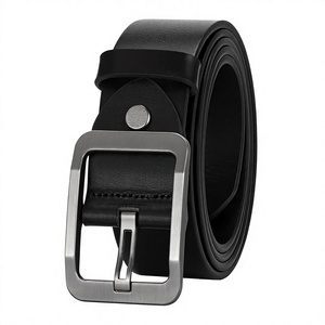 Black Cow Hide <b>Leather</b> <b>Belt</b> with Steel Rectangular Pin Buckle Formal Durable Design - Product Image 1