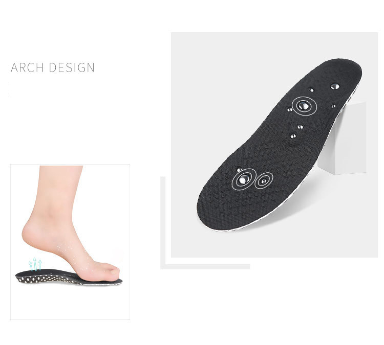 Magnetic therapy massage shock absorption foot arch support sports leisure breathable insole for men and women
