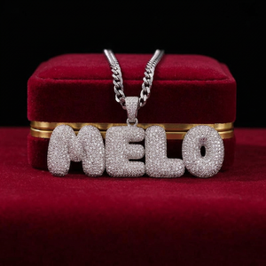 Pendentif personnalisé en argent sterling 925 certifié IGI VVS, lettre bulle, style hip-hop, serti de diamants de laboratoire, vente en gros - Product Image 1