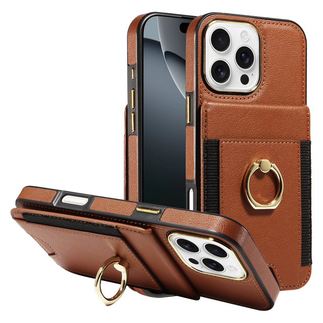 2-in-1 PU Leather Wallet Phone case 360°Ring Holder Kickstand Back Card Holder Phone case for iPhone 16 15 14 Pro Max Series