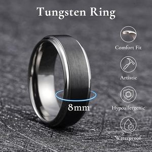 Thời Trang Cưới Vàng/Bạc/Đen/Bule Nhẫn 8Mm Bước Cạnh Tungsten Nhẫn Mens Phụ Nữ Vài Wed Hứa Nhẫn Set - Product Image 4