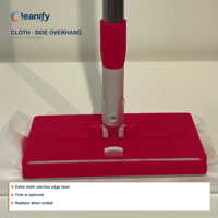 Serpillère plate manuelle à clic en acier inoxydable à 3 sections, 101,5 cm, plaque 16x8 cm, pivotement à 360°, design ergonomique, recharges jetables
