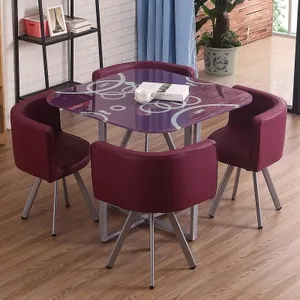 Barocco tavolo da pranzo set 4 posti con piano in vetro mobili per la casa in pelle italiana da pranzo sedie