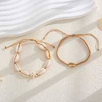Ensemble de bracelets coquillages avec breloques étoiles de mer dorées, design vie marine en macramé à nœud coulissant, pour bijoux de fête pour femmes