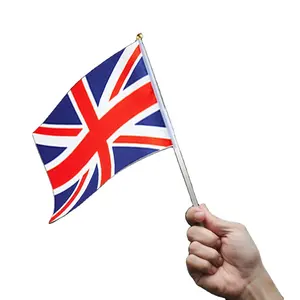 UK bendera Inggris tongkat kecil dekorasi bendera pegangan tangan Mini bendera Inggris bergelombang tangan