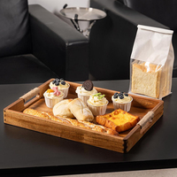 Plateau de service en bois d'acacia avec poignées portables, grands plateaux en bois pour la nourriture, le café, la table, pour le rangement en cuisine extérieure, technique de laque