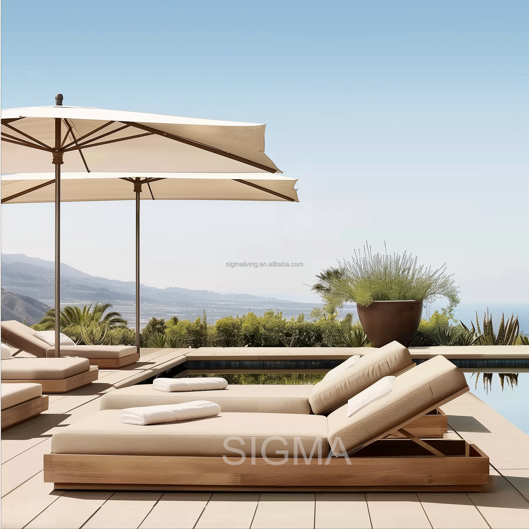 SIGMA Outdoor Teak Furniture Sun Lounge Bed Outdoor Teak Patio Furniture