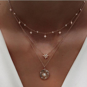 925 Sterling <strong>Silver</strong> Rose Gold Pave Stone <strong>Moon</strong> Star New Design Beautiful <strong>Necklace</strong> Women Jewelry - Product Image 5