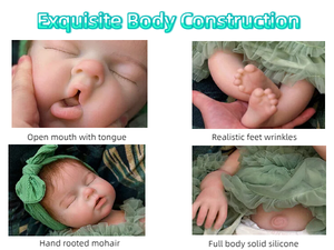 Poupée réaliste bébé fille de 20 pouces en silicone lesté, corps entier, nouveau-né endormi, avec bouche ouvrable, cheveux en mohair implantés à <span class=keywords><strong>la</strong></span> main, jouet doux - Product Image 6