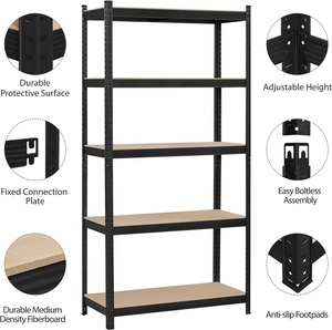 Pack 3 Heavy-Duty Customizable Colors Steel Boltless Plug-In Garage Storage Shelves 5-Layer <strong>Racking</strong> for Workshop <strong>Shed</strong> Stockroom - Product Image 4