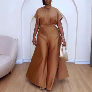 Conjunto de 2 Piezas para Mujer, Top de Cuello Alto con Mangas de Lazo de Seda Satinada y Pantalones Anchos, a la Moda - Product Image 4