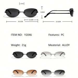 Gafas de Sol Retro de Lujo al por Mayor, Estilo Punk Metálico de los Años 2000, UV400, sin Montura, Ovaladas, para Hombre y Mujer - Product Image 6