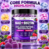 Gummies multi-nutriments NAD avec Resvératrol, Berbérine, Biotine, Collagène et Mélange de Vitamines K2 et D3 pour la Santé des Cheveux, de la Peau, des Ongles et des Articulations
