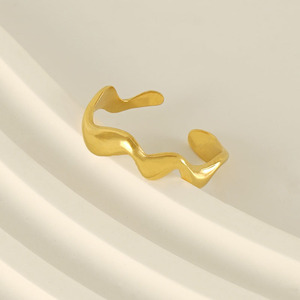 Wavy <b>Titanium</b> Steel <b>Ring</b> Gold Women's Adjustable Fashion Jewelry Gift ZR650G - Product Image 3