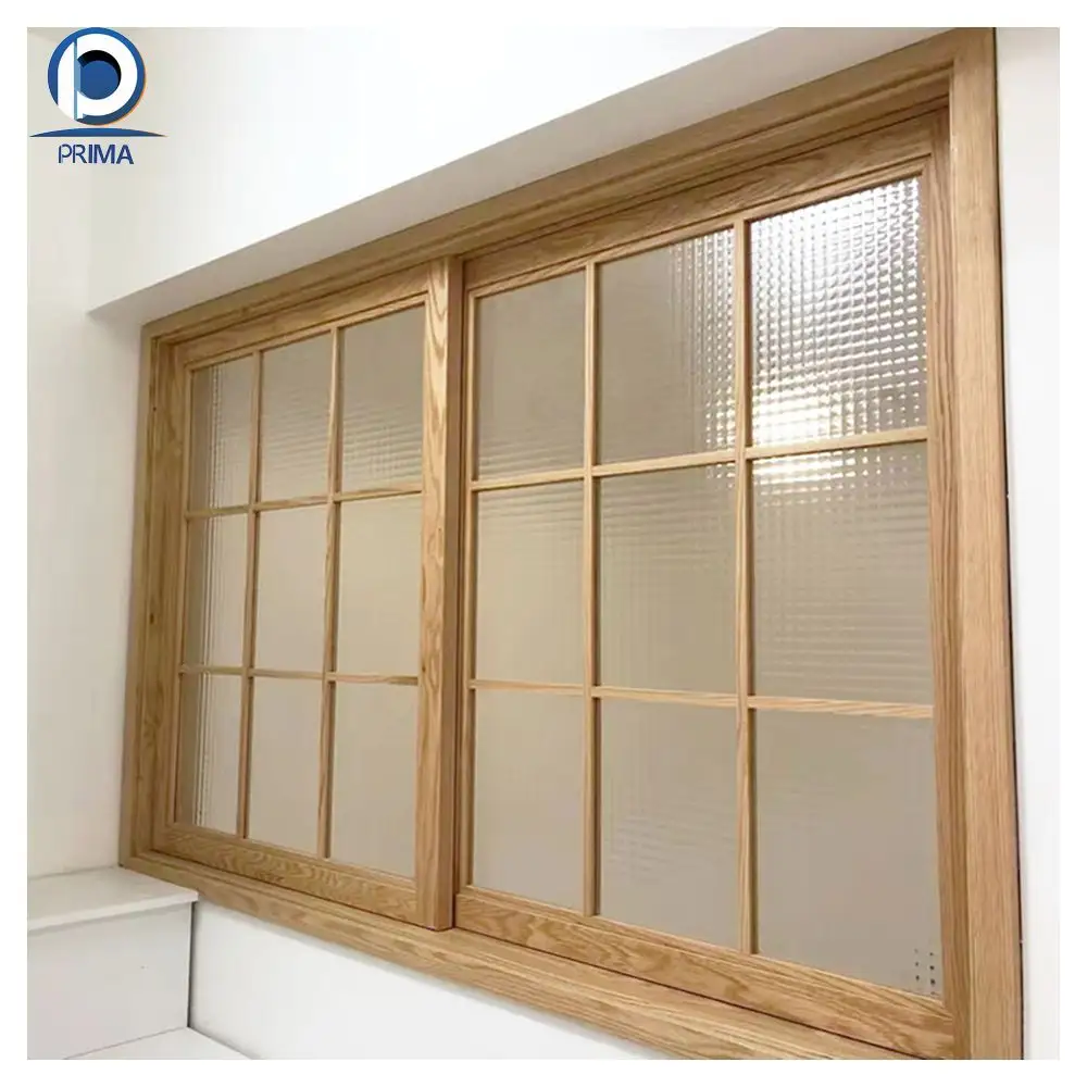 Ventanas de persiana de madera Prima Vidrio comercial exterior Madera maciza Marco de ventana fijo Escaparate puerta abatible precios