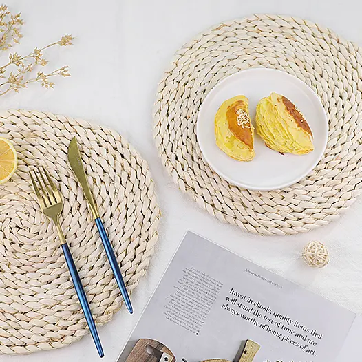 El yapımı mısır kabuğu doğal dokuma yuvarlak masa mat rattan placemats