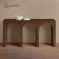 Table console d'entrée en chêne massif de luxe moderne, meubles de salon de haute qualité en bois brûlé en forme d'arche, utilisation hôtelière