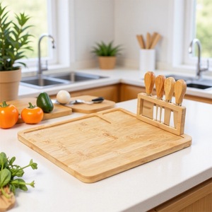 ชุดเขียงไม้ไผ่พร้อมที่วางมีดสำหรับใช้ในครัว - Product Image 1