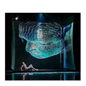 Layar Hologram Led P3.91, tampilan dalam ruangan 90% transparansi 3d Led Video Hologram tampilan dinding Digital