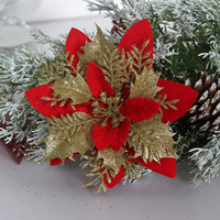 Haut de gamme 14cm grand poinsettia artificiel arbre de noël paillettes fleurs grande décoration en gros de l'usine