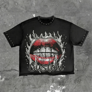 <span class=keywords><strong>T</strong></span>-<span class=keywords><strong>shirt</strong></span> da <span class=keywords><strong>uomo</strong></span> personalizzata streetwear 280gsm oversize boxy cropped con strass, stampa DTG grafica vintage lavata - Product Image 1