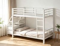 Lit superposé double sur double le plus vendu avec LED, étagères de rangement et tiroir, lit superposé en métal pour enfants