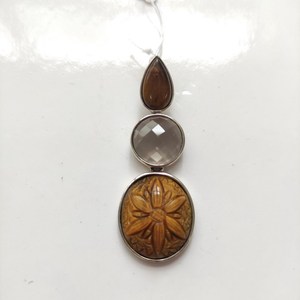 Pendentif en argent 925 avec œil de tigre jaune ou quartz fumé - Product Image 1