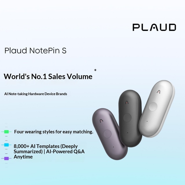 Global Version Plaud NotePin S AI Intelligent Recording Pen Transcription Summary Business Office Learning Assistant