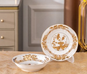 Assiette de dîner en porcelaine à motif floral oriental de style italien, bol à dessert, assiette creuse, tasse à thé, soucoupe, vaisselle de table domestique compatible lave-vaisselle - Product Image 1