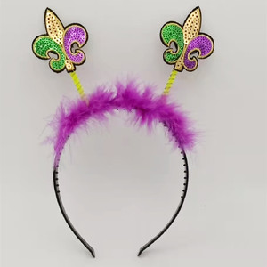 Fascia per Capelli Mardi Gras con Fleur-de-Lis Viola Verde Oro, Fascia con Paillettes <span class=keywords><strong>e</strong></span> Piume per Feste <span class=keywords><strong>e</strong></span> Festival - Product Image 1