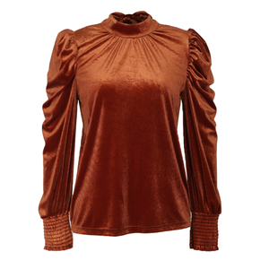 Autunno donna abbigliamento donna trendy maniche a sbuffo camicette di velluto casual per donne top 2024 <span class=keywords><strong>arancione</strong></span> bruciato - Product Image 6