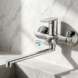 Robinet de bain mural à double trou, chaud et froid, en alliage de zinc, avec noyau en céramique, style luxe à long bec - Product Image 2
