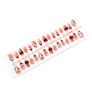 Faux ongles à presser en amande, motif flocon de neige 3D et nœud de Noël entièrement orné de strass, style français festif et charmant, vente en gros - Product Image 5