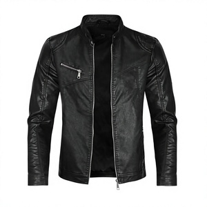 Veste d'hiver en cuir véritable et toile respirante, coupe-vent, col mandarin, personnalisée avec impression frontale, modèle NA108 de BS International - Product Image 2