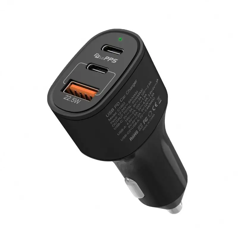 Fornitore d'oro mini dual usb c veloce caricabatterie per auto 60w tipo c adattatore per auto buon prezzo veloce caricabatterie per auto 3 in 1 dual qc30 usb