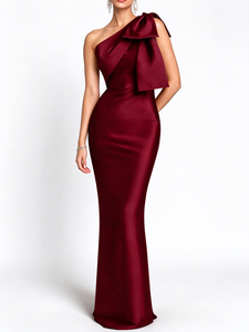 Vestido de Noche Largo de Satén con Hombro Descubierto y Lazo, Estilo Sirena, para Invitadas de Boda, Vestido Maxi para Mujer, Moda Sehe - Product Image 4