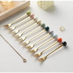 Vente chaude En Acier Inoxydable Mini Or Cuillère À <span class=keywords><strong>Thé</strong></span> En Céramique Boule Poignée Cuillère À Café Et Cuillère À Fruits Fourchette - Product Image 2