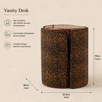 Ensemble de coiffeuse gain de place à imprimé léopard avec miroir rond rabattable, table de maquillage et bureau de rangement, suite de luxe, mobilier rembourré