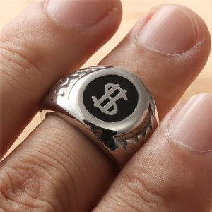 Men's <b>Titanium</b> Steel <b>Ring</b> With US Dollar Logo Silver Color Retro Punk Style Geometric Design Gift Jewelry 16017 - Product Image 4