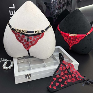 Perizoma Regolabile con Strass LOVE YOU per Donne, Sexy Ricamo <span class=keywords><strong>a</strong></span> Cuore, Rete Trasparente, Vita Bassa, T-back G-String - Product Image 5
